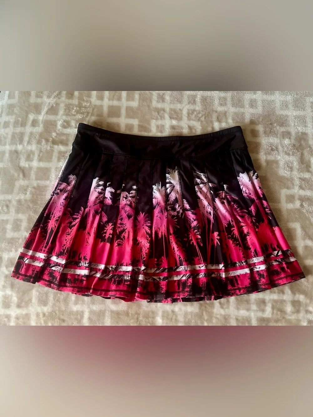 Lucky in Love Black and Pink Tropical Pleated Mini Skirt